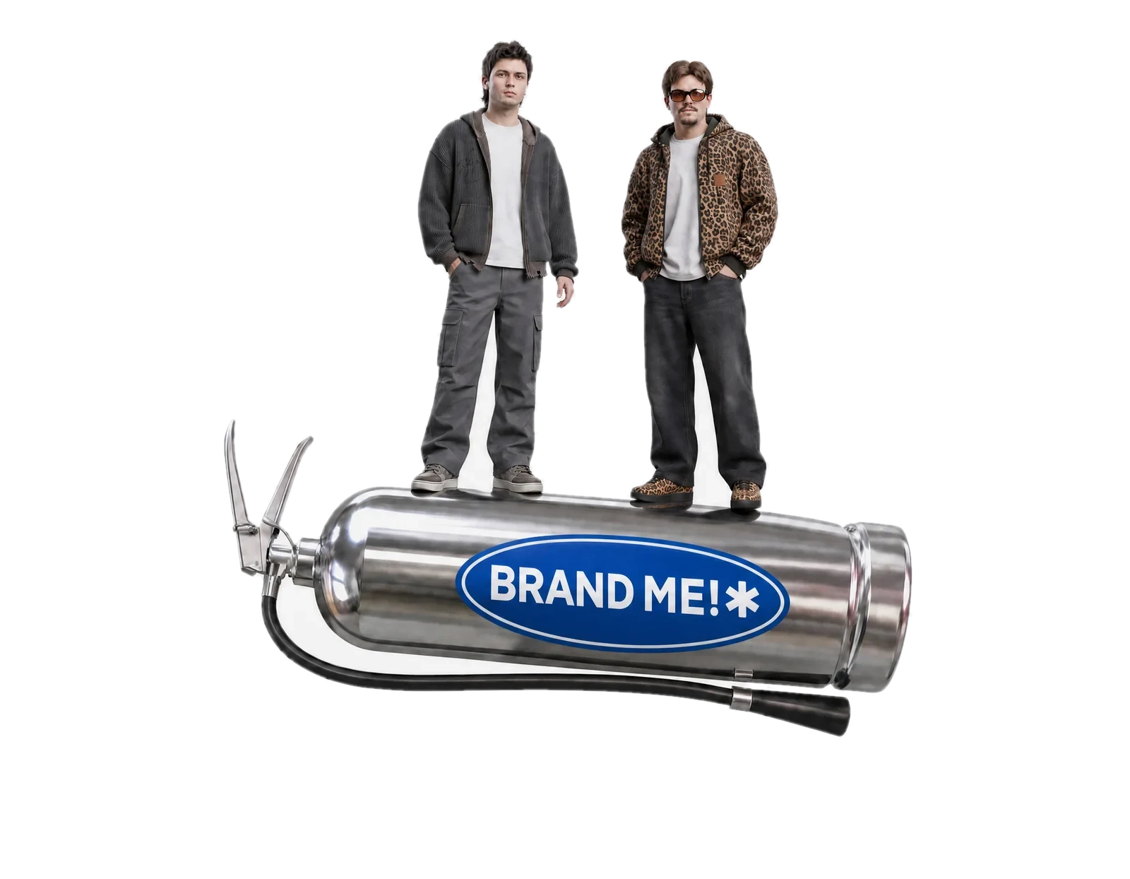 Vlad and Vova on the BRAND ME!* fire extinguisher